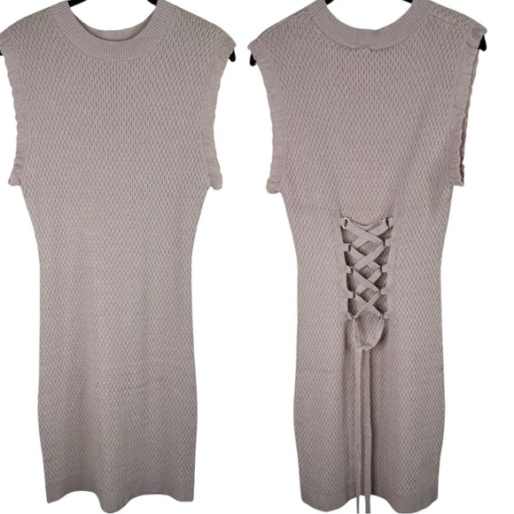 Endless Rose Sleeveless Lace Up Tie Back Pique Knit Dress In Camel NWT Medium - Picture 1 of 12